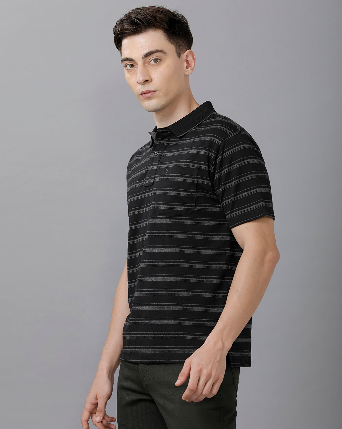 Classic Polo Mens Cotton Striped Half Sleeve Authentic Fit Polo Neck Black Color T-Shirt | Feeders 209 B