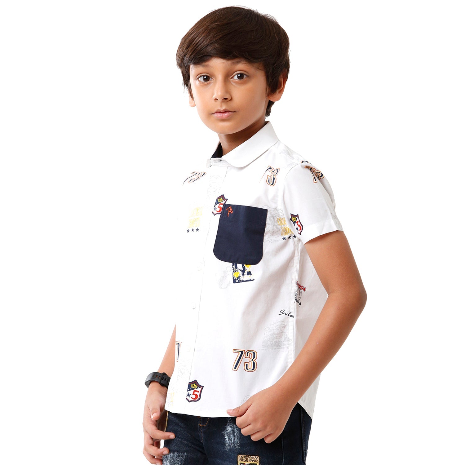 Classic Polo Bro Boys Printed Half Sleeve Slim Fit White Color Shirt - BBSH S2 03 A Shirts Classic Polo 