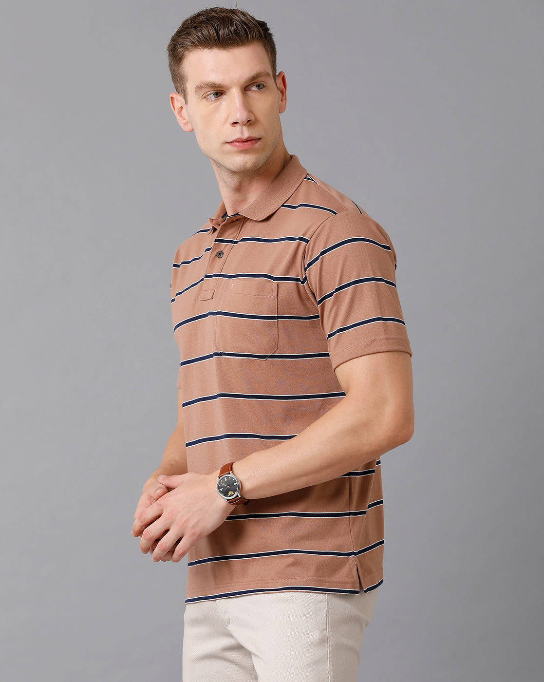 Classic Polo Men's Cotton Blend Striped Authentic Fit Coral T-Shirt | Avon - 503 B