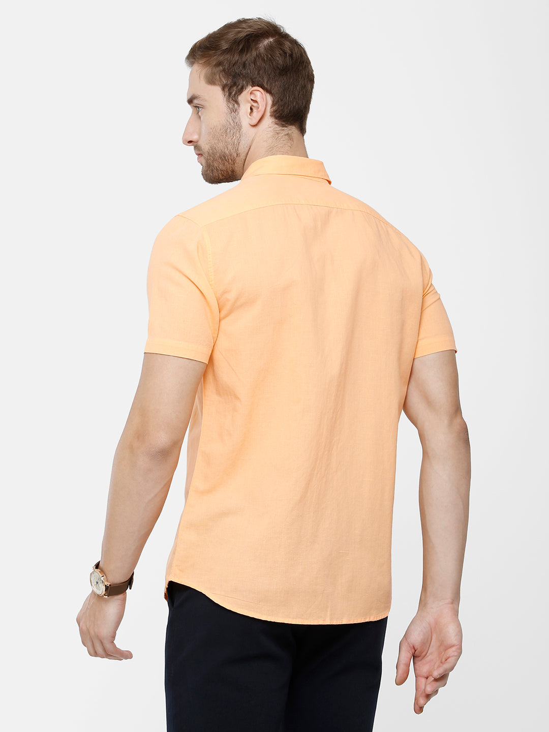 Classic Polo Mens Solid Milano Fit Woven Shirt -Mica Orange Shirts Classic Polo 