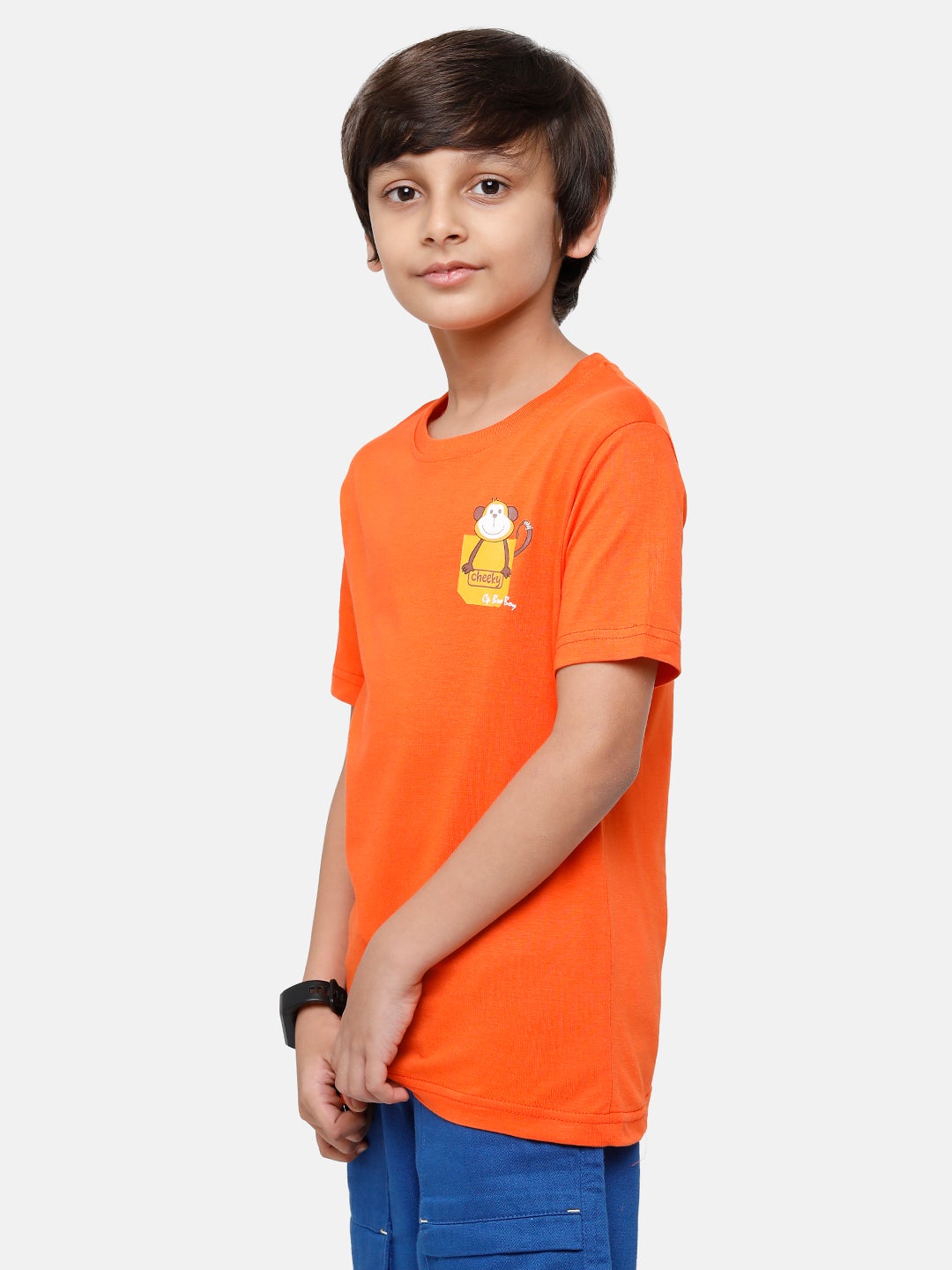 CP Boys Orange Printed Slim Fit Round Neck T-Shirt T-shirt Classic Polo 