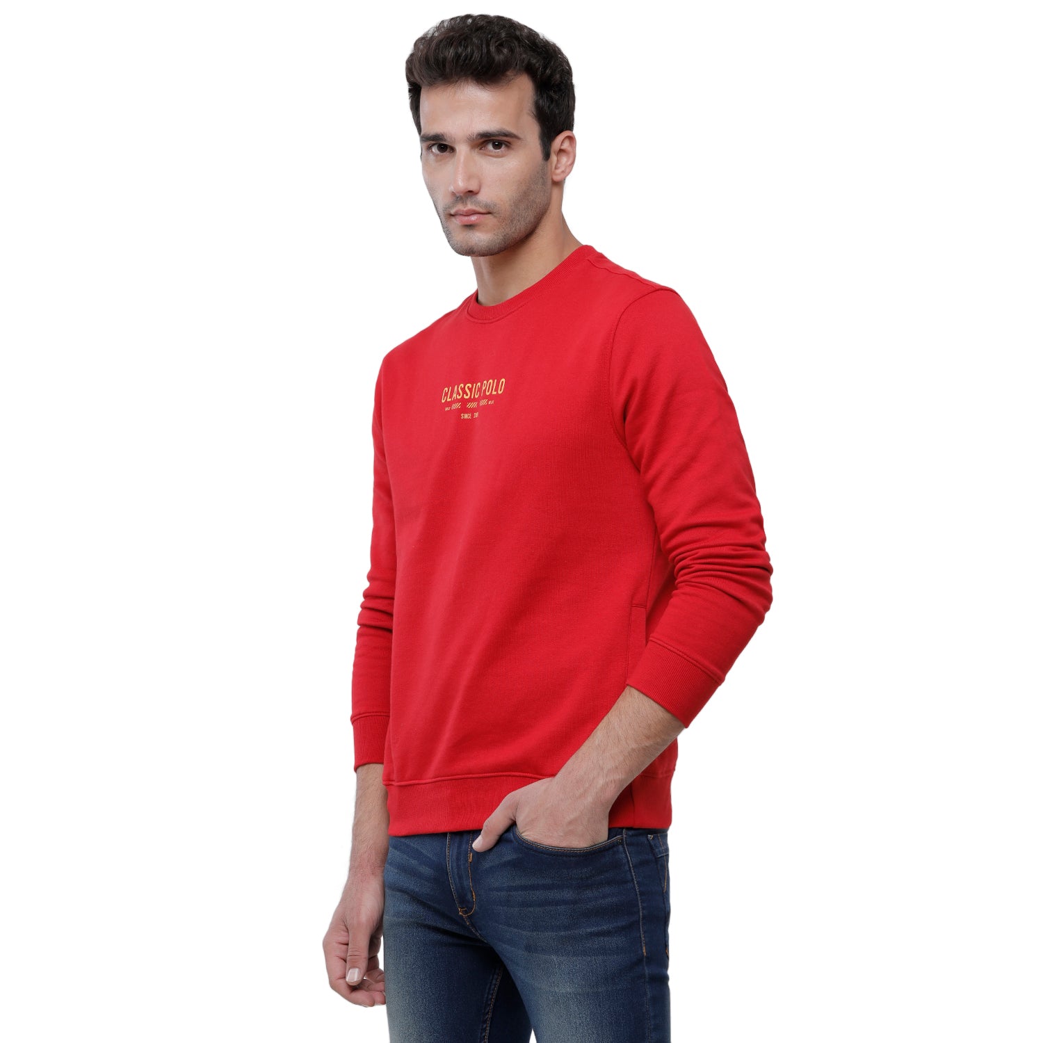 Classic Polo Men's Solid Full Sleeve Red Sweat Shirt - CPSS-347 B Sweat Shirts Classic Polo 