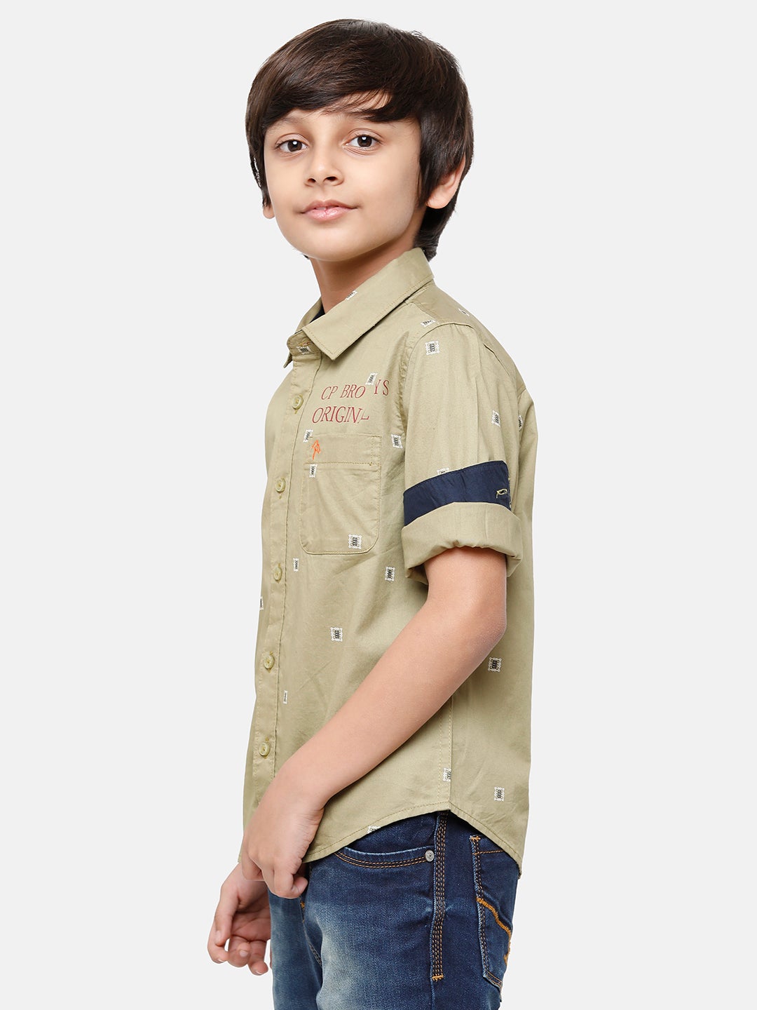 CP Boys Green Printed Full Sleeve Slim Fit Shirt Shirts Classic Polo 