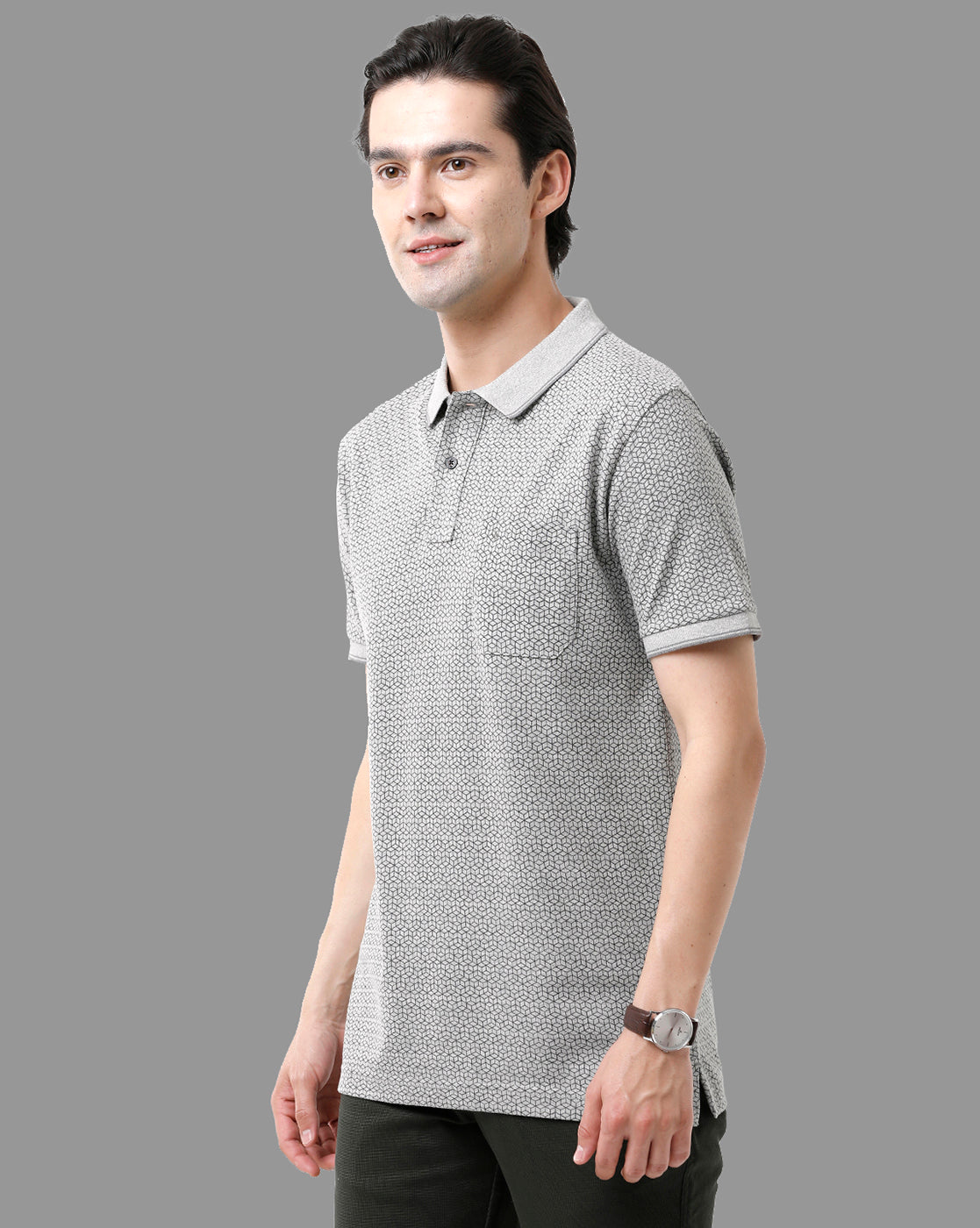 Classic Polo Mens Cotton Half Sleeve Printed Slim Fit Polo Neck Grey Color T-Shirt | Beau - 177 A