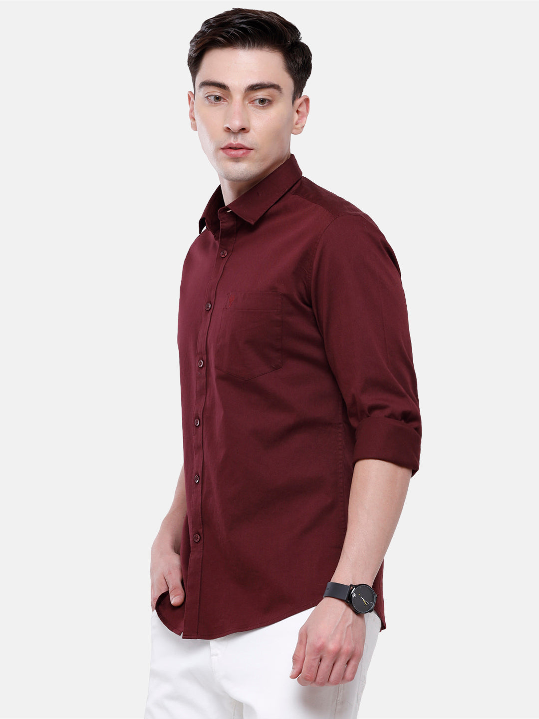 Classic Polo Men's Cotton Maroon Solid Full Sleeve Shirt - Zeus Maroon