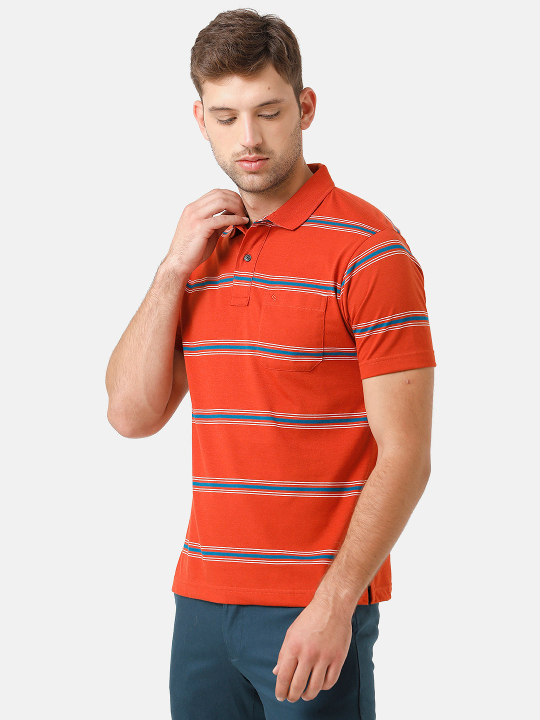 Classic Polo Mens Cotton Blend Striped Half Sleeve Authentic Fit Polo Neck Red Color T-Shirt | Avon 493 B