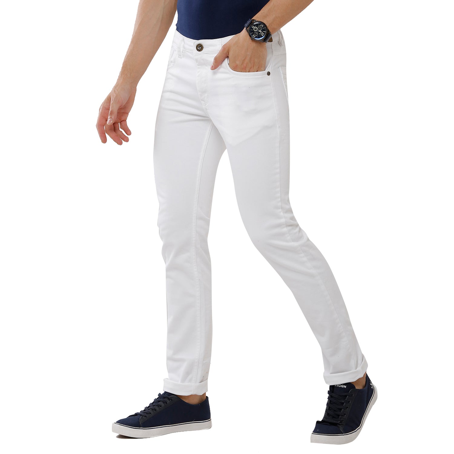 Classic Polo Mens 100% Cotton Solid Slim Fit White Color Denim (CPDN1-01 A-WHT-SL-LY) Jeans Classic Polo 