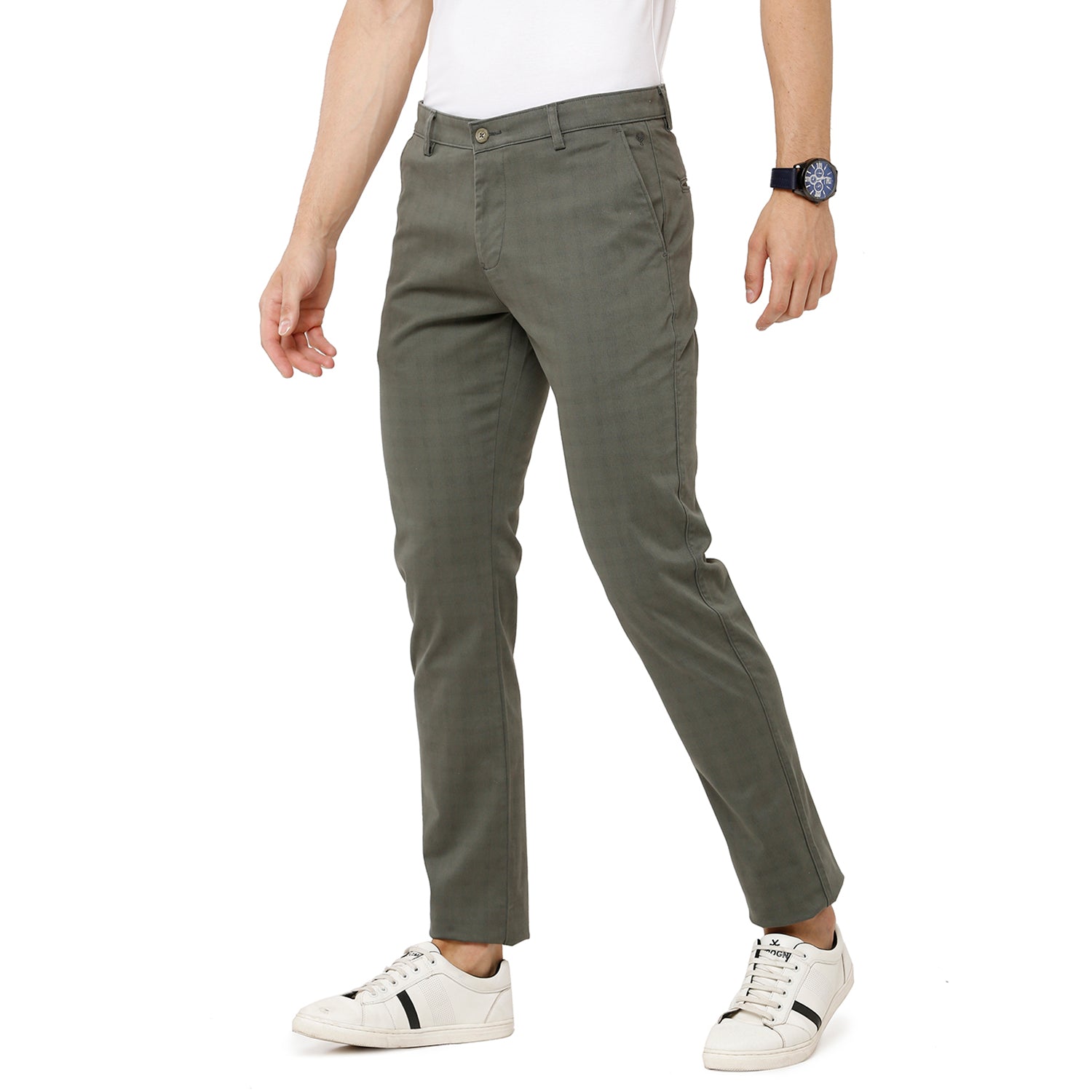 Classic Polo Mens 100% Cotton Checked Moderate Fit Grey Color Trousers - TN1-05 A-GRE classic polo trousers Classic Polo 