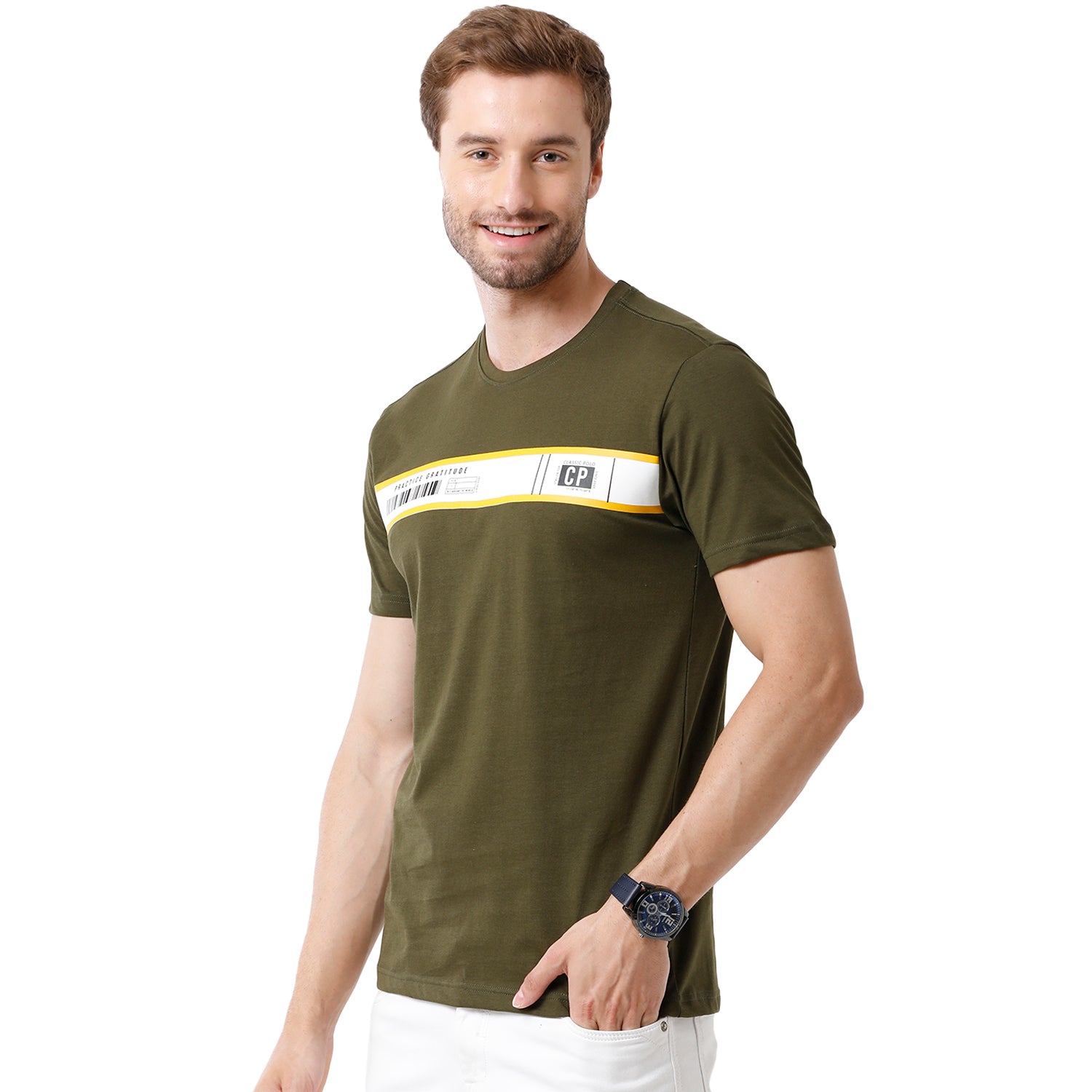 Men's Green Color Half Sleeve Round Neck Graphic T Shirt - BALENO - 409 B SF C T-shirt Classic Polo 