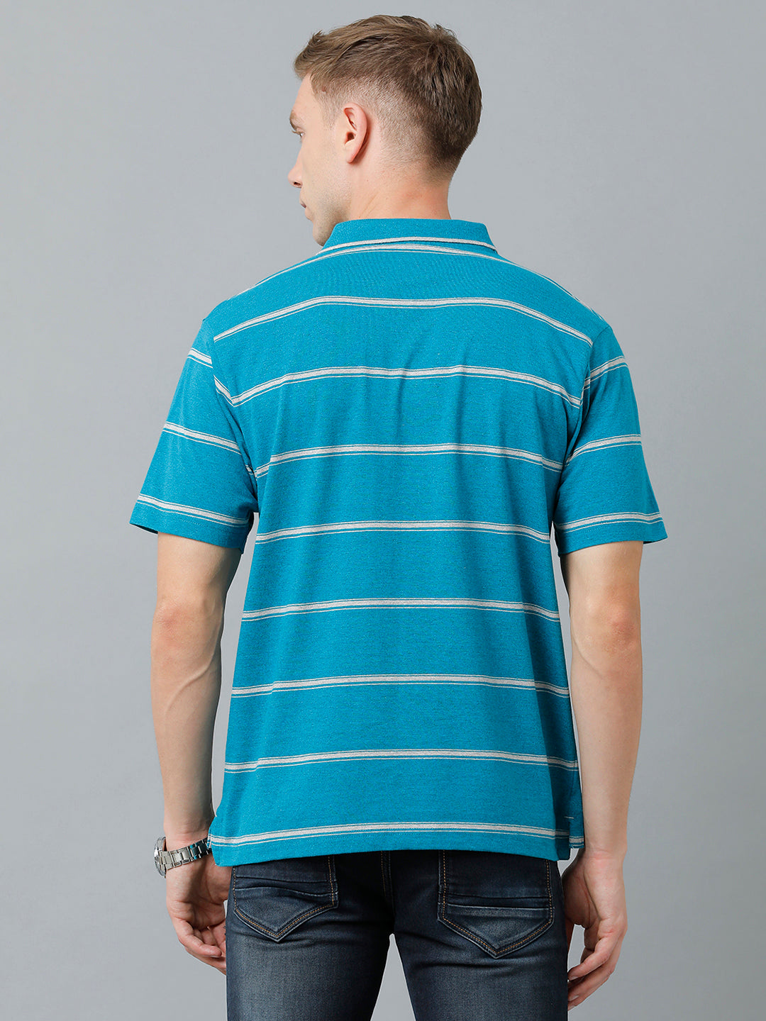 Classic Polo Men's Cotton Blend Half Sleeve Striped Authentic Fit Polo Neck Blue Color T-Shirt | Mel - 221 B
