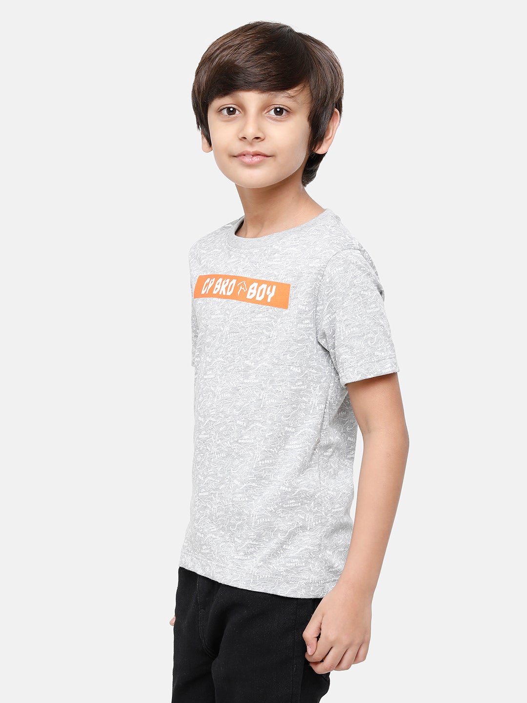 CP Boys Grey Blend Printed Slim Fit Round Neck T-Shirt T-shirt Classic Polo 
