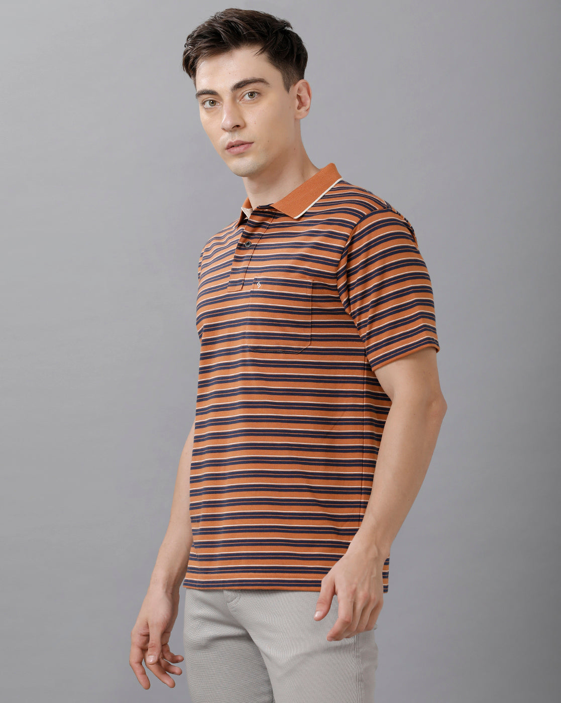 Classic Polo Mens Cotton Striped Half Sleeve Authentic Fit Polo Neck Orange Color T-Shirt | Feeders 205 B