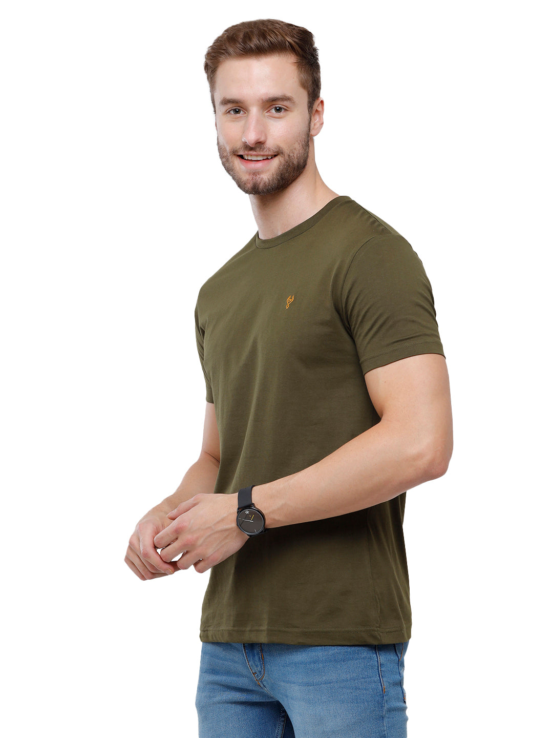 Classic Polo Men's Solid Single Jersey GreenHalf Sleeve Slim Fit T-Shirt - Kore-07 T-shirt Classic Polo 