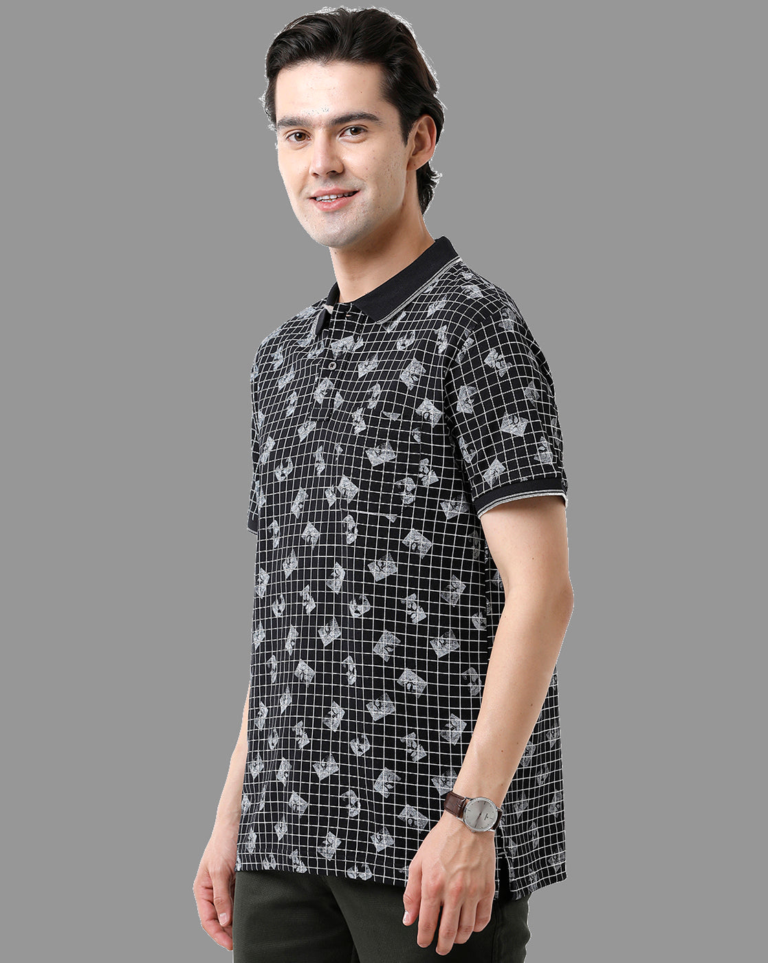 Classic Polo Mens Cotton Half Sleeve Printed Slim Fit Polo Neck Black Color T-Shirt | Beau - 182 B