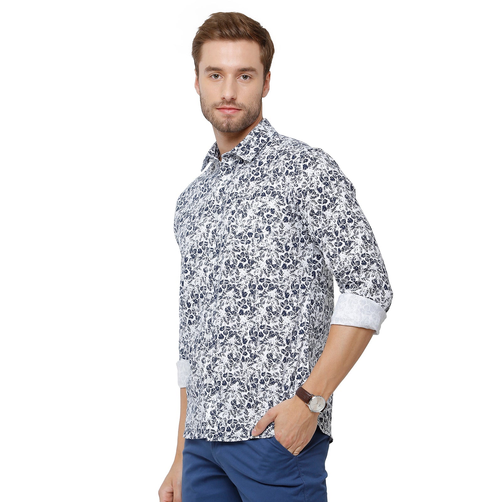 Swiss Club Mens Cotton Printed Slim Fit Navy Blue Colour Woven Shirt - S-SC-122 A Shirts Swiss Club 