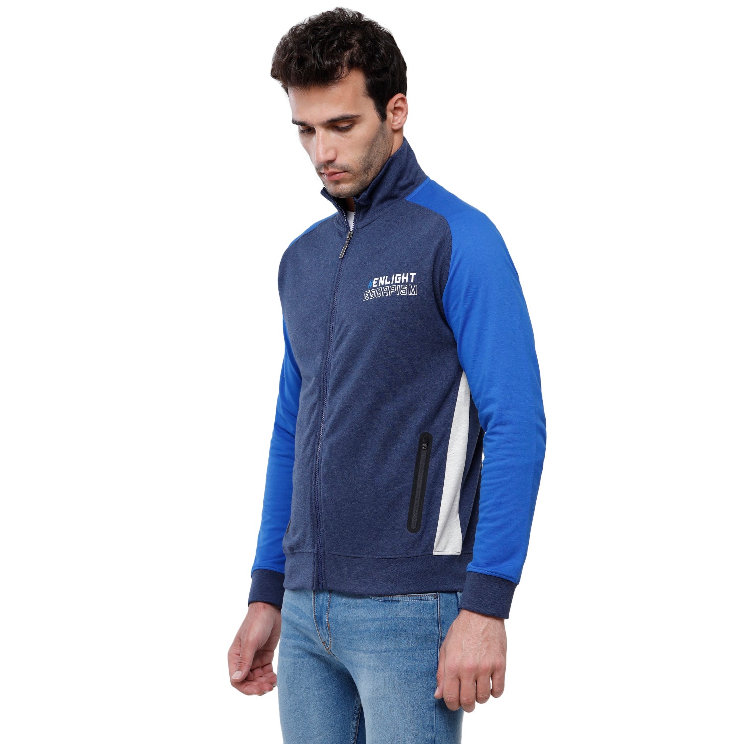 Classic Polo Men's Color Block Sporty Full Sleeve Royal Blue High neck Sweat Shirt - CPSS-323A Sweat Shirts Classic Polo 