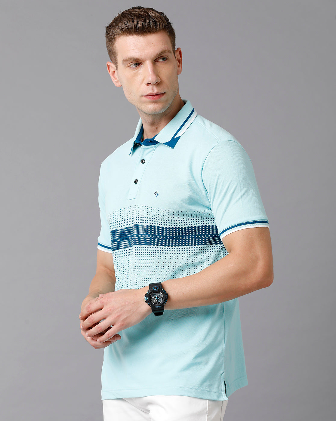 Classic Polo Men's Cotton Printed Slim Fit Turquoise T-Shirt | Prm - 707 B