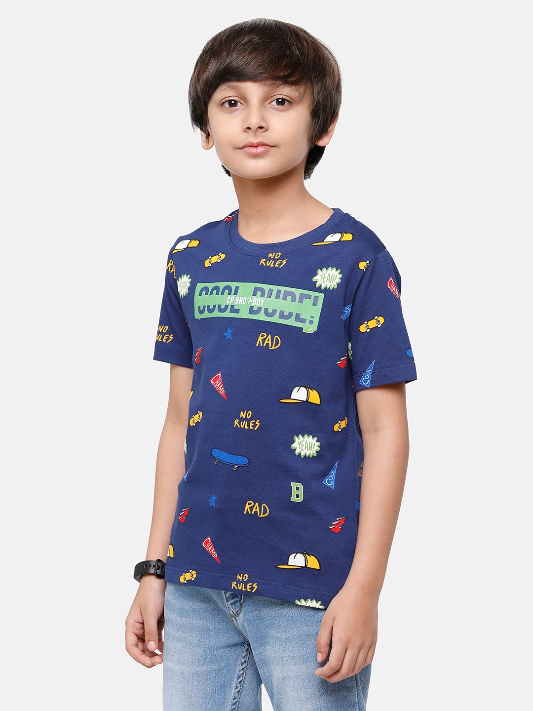 CP Boys Blue Printed Slim Fit Round Neck T-Shirt T-shirt Classic Polo 