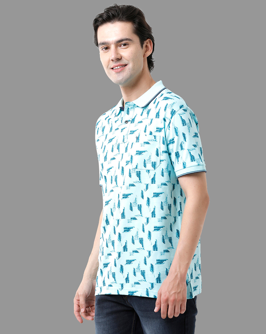 Classic Polo Mens Cotton Half Sleeve Printed Slim Fit Polo Neck Sky Blue Color T-Shirt | Bello - 183 B
