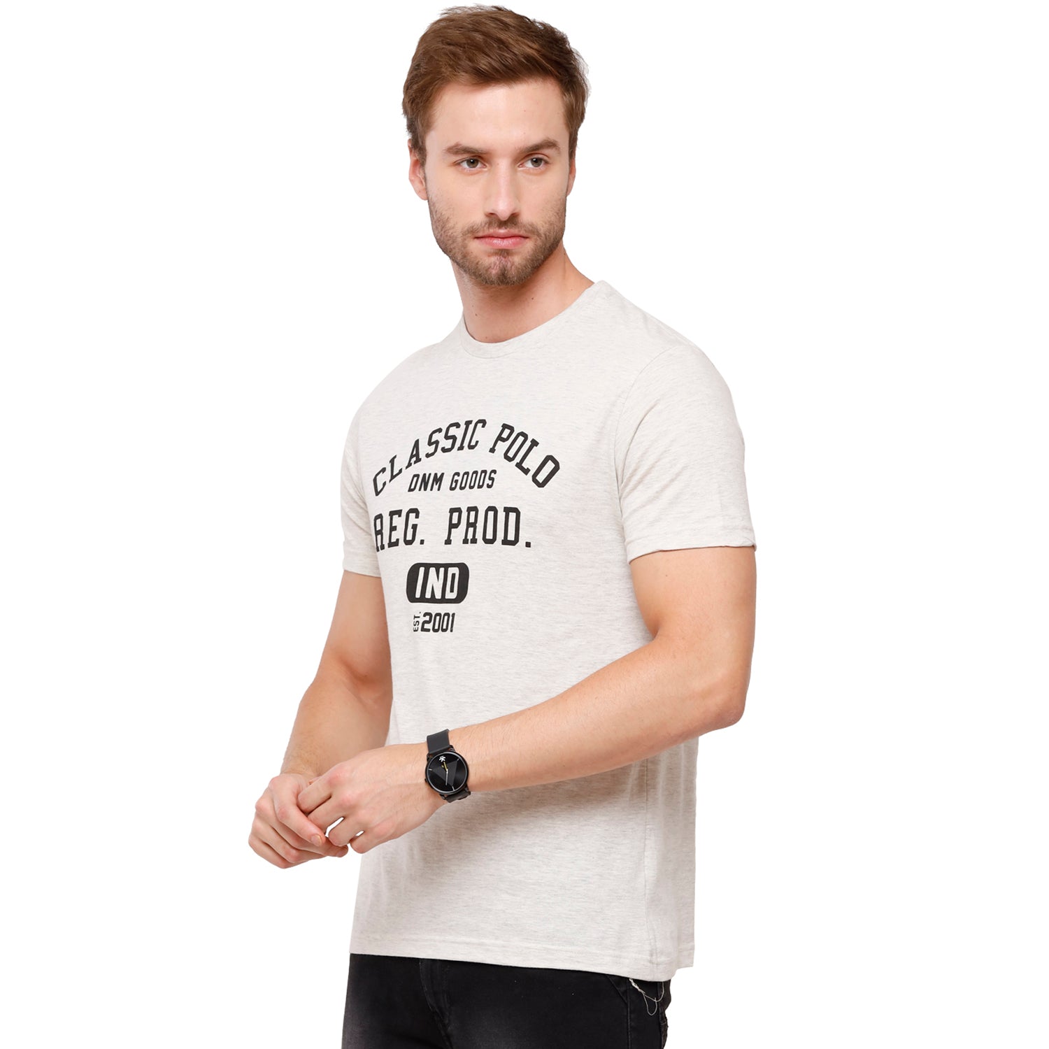 Classic Polo Mens Chest Print Half Sleeve Slim Fit Crew Neck T-Shirt (FLASH-RN-107 SF C) Shirts & Tops Classic Polo 