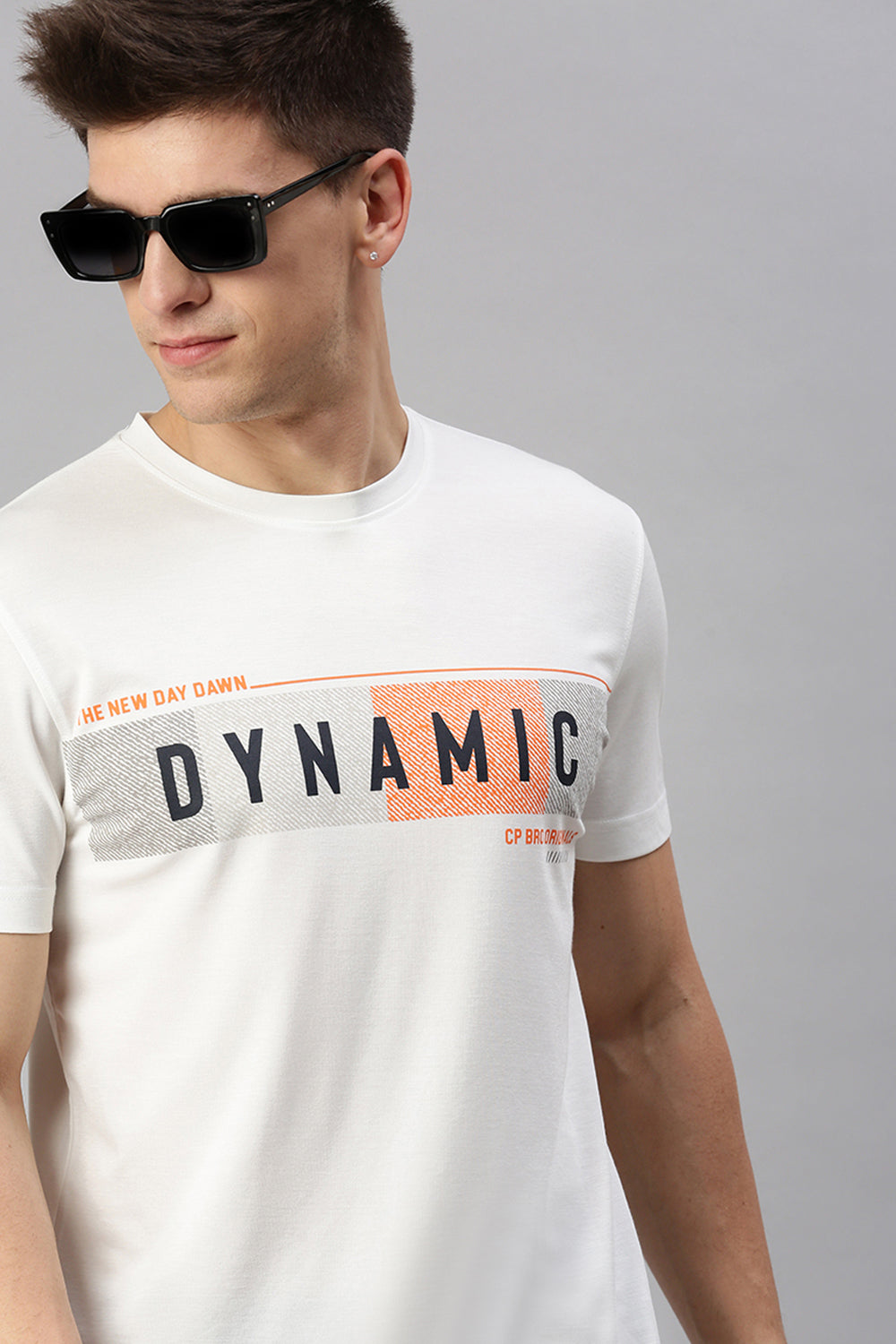 CP BRO Men's Cotton Half Sleeve Printed Slim Fit Crew Neck White Color T-Shirt | Brcn - 536