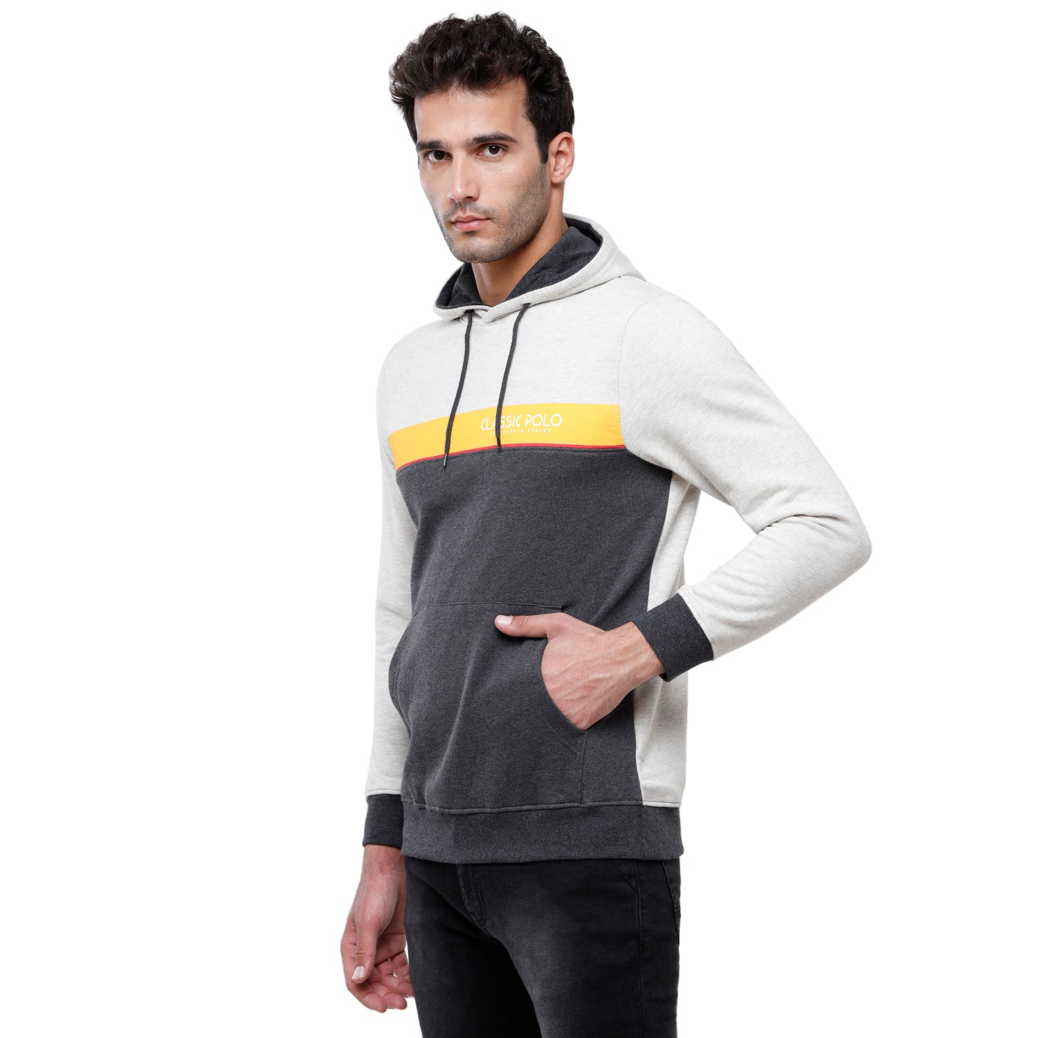 Classic Polo Men's Grey Color Block Full Sleeve Hoodie Sweat Shirt - CPSS - 334B Sweat Shirts Classic Polo 
