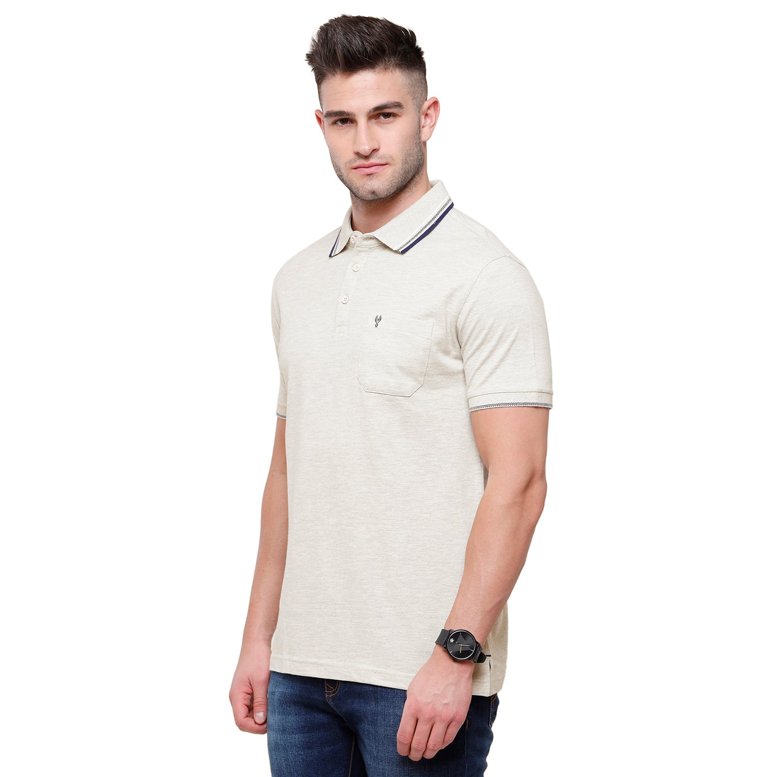 Classic Polo Men's White Melange Polo Half Sleeve Slim Fit T-Shirt | Toza-Equru Mel