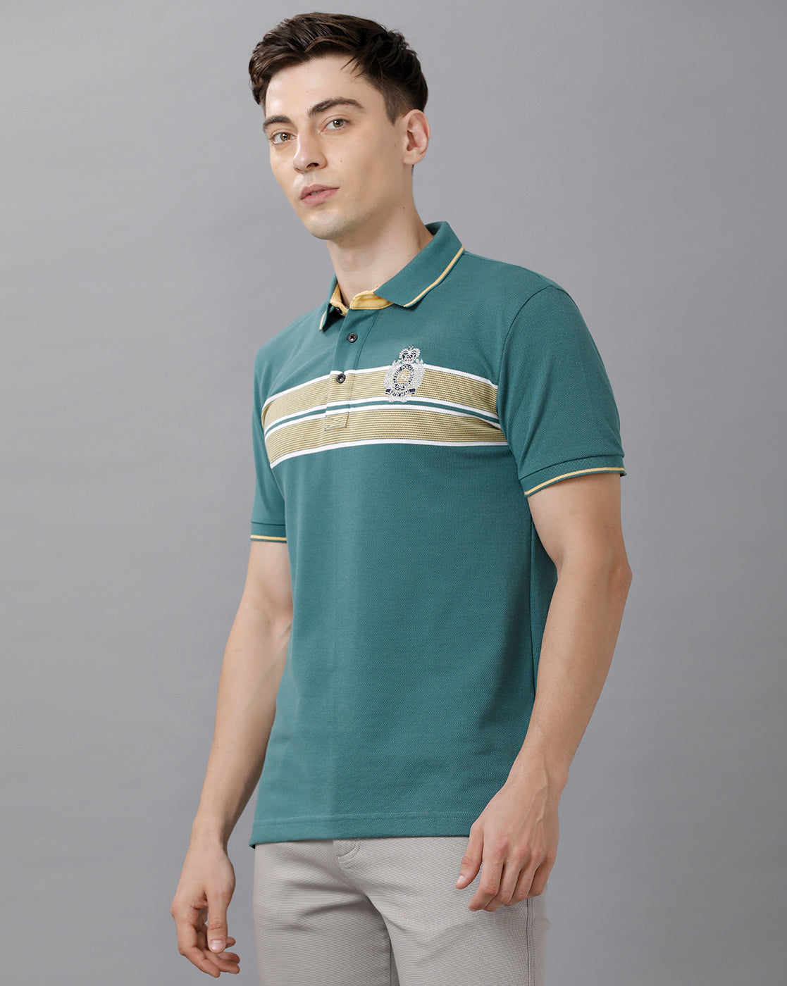 Classic Polo Mens Cotton Blend Striped Half Sleeve Slim Fit Polo Neck Multicolor T-Shirt | Vta 207 A