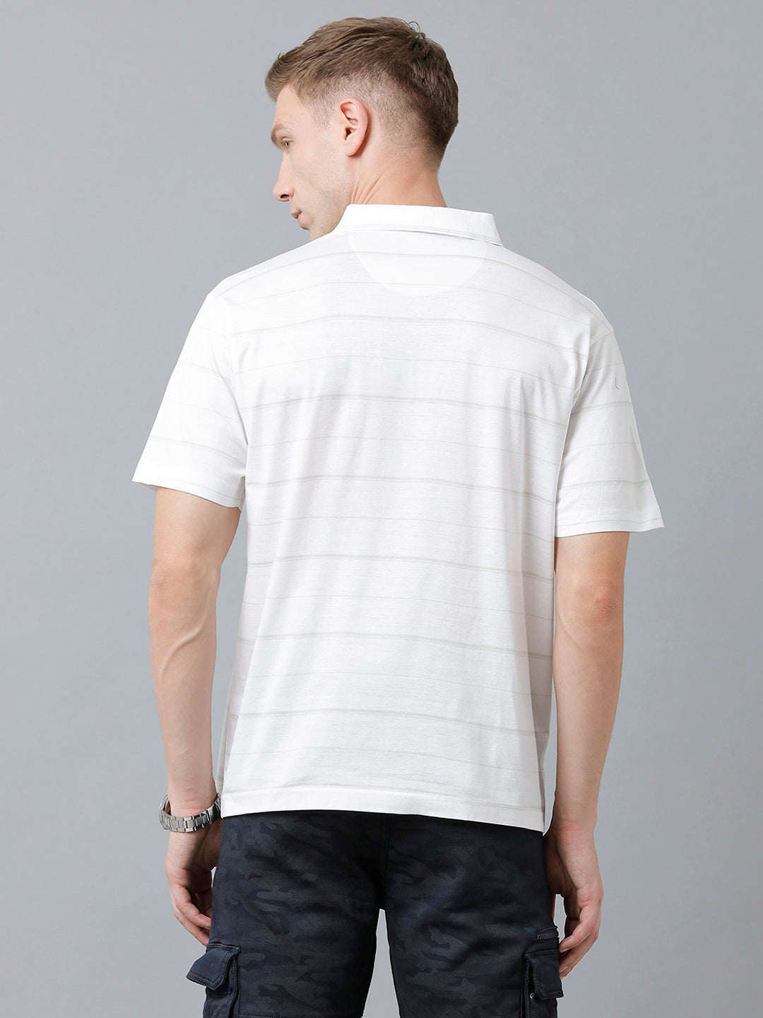 Classic Polo Men's Cotton Half Sleeve Striped Authentic Fit Polo Neck White Color T-Shirt | Ap - 81 A