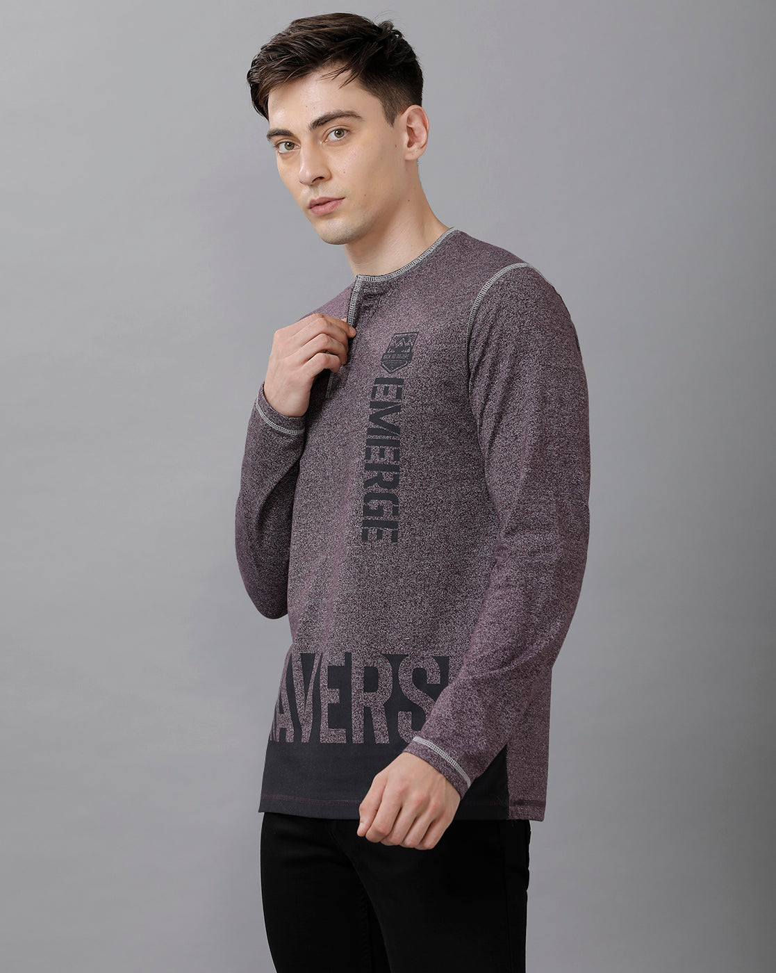 Classic Polo Mens Cotton Printed Full Sleeve Slim Fit Round Neck Grey Color T-Shirt | Baleno Fs 477 A