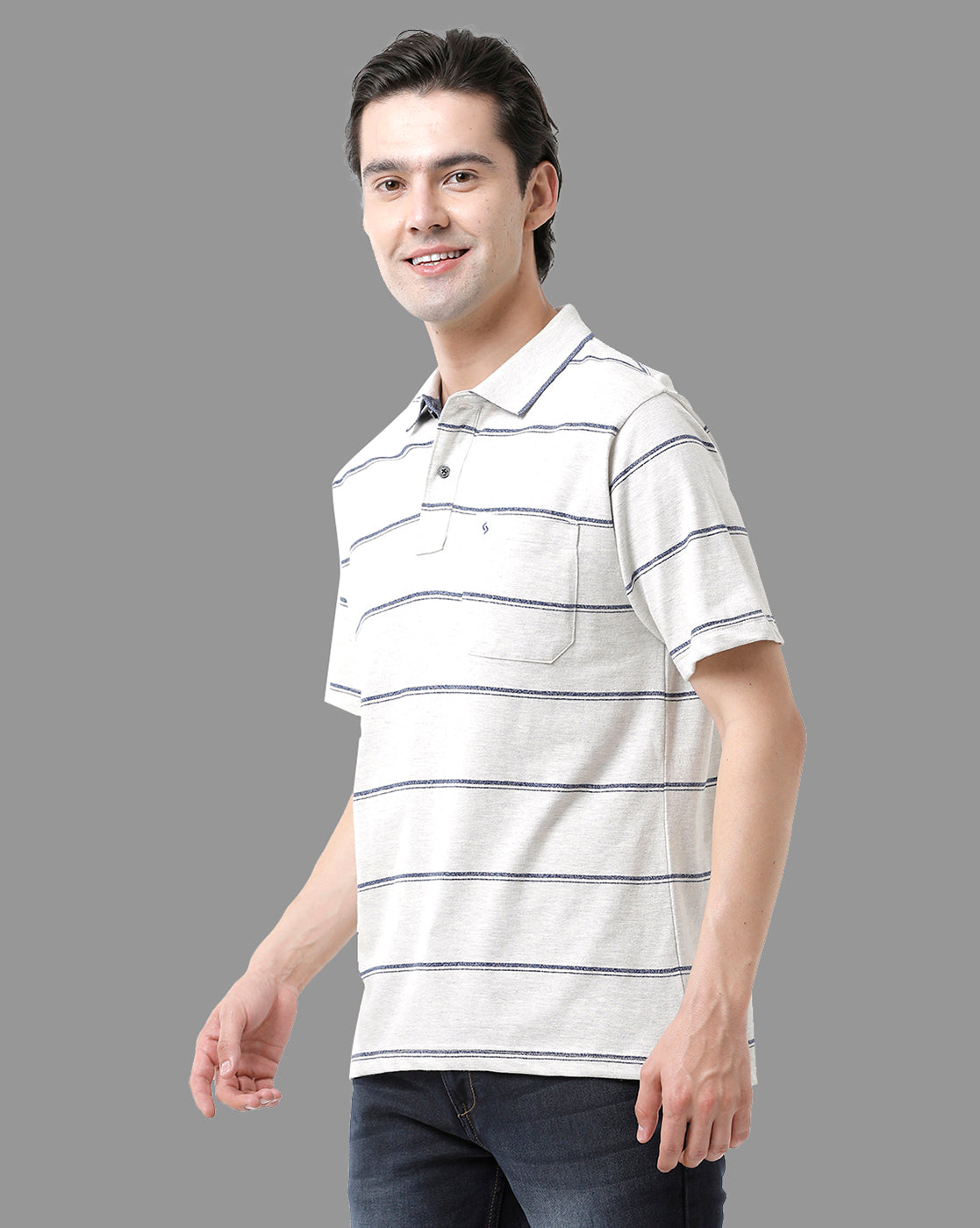 Classic Polo Mens Cotton Blend Half Sleeve Striped Regular Fit Polo Neck White Color T-Shirt | Mel - 211 B