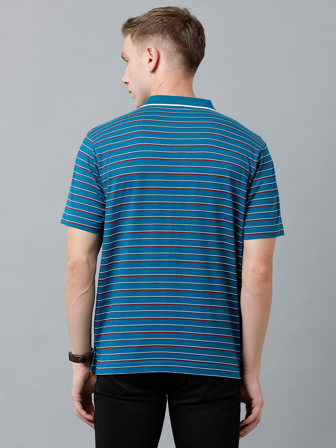 Classic Polo Men's Cotton Half Sleeve Striped Authentic Fit Polo Neck Royal Blue Color T-Shirt | Feeders - 218 B