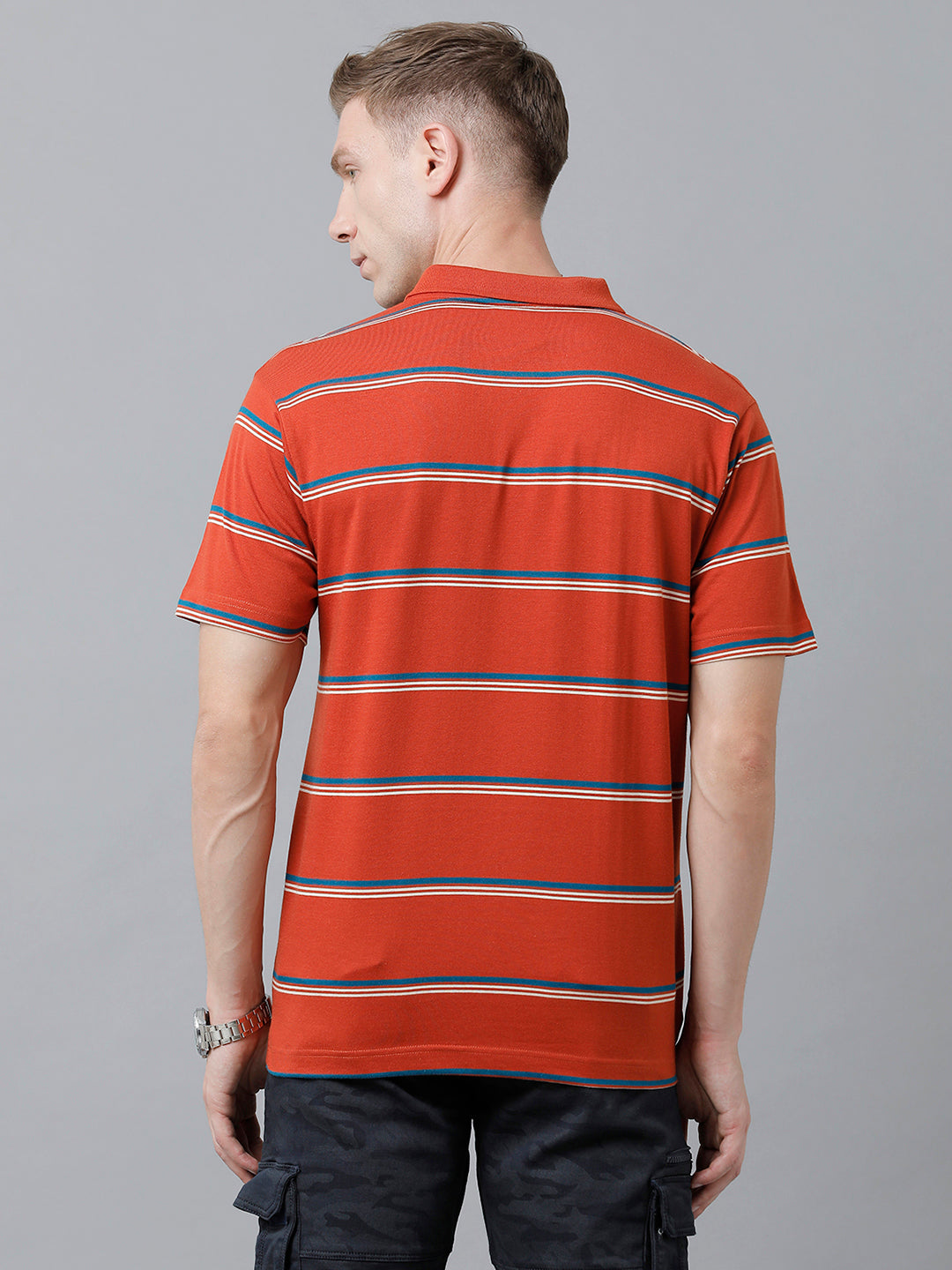 Classic Polo Men's Cotton Blend Half Sleeve Striped Authentic Fit Polo Neck Red Color T-Shirt | Avon - 526 B