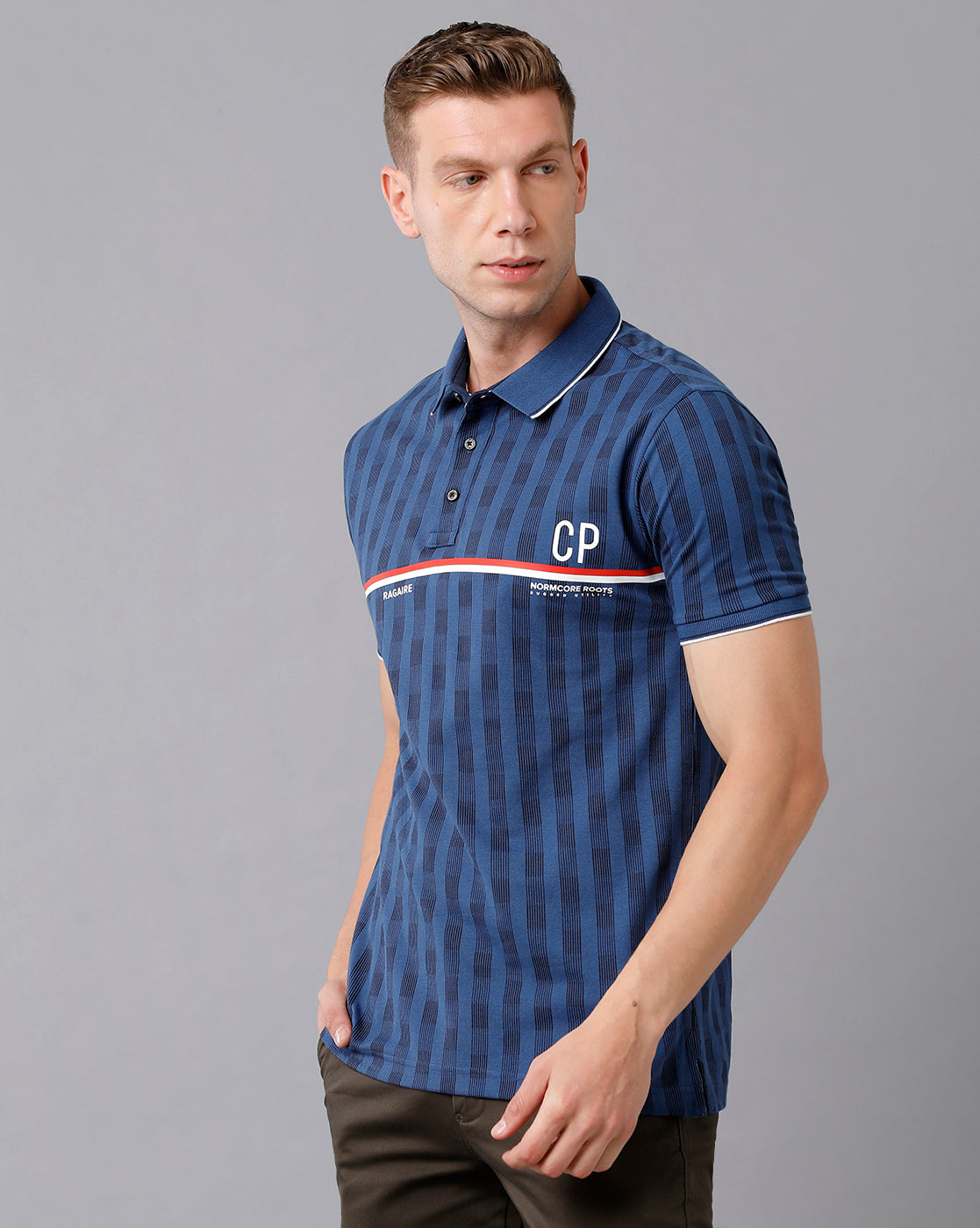 Classic Polo Men's Cotton Printed Half Sleeve Slim Fit Polo Neck Blue Color T-Shirt | Prm - 703 A