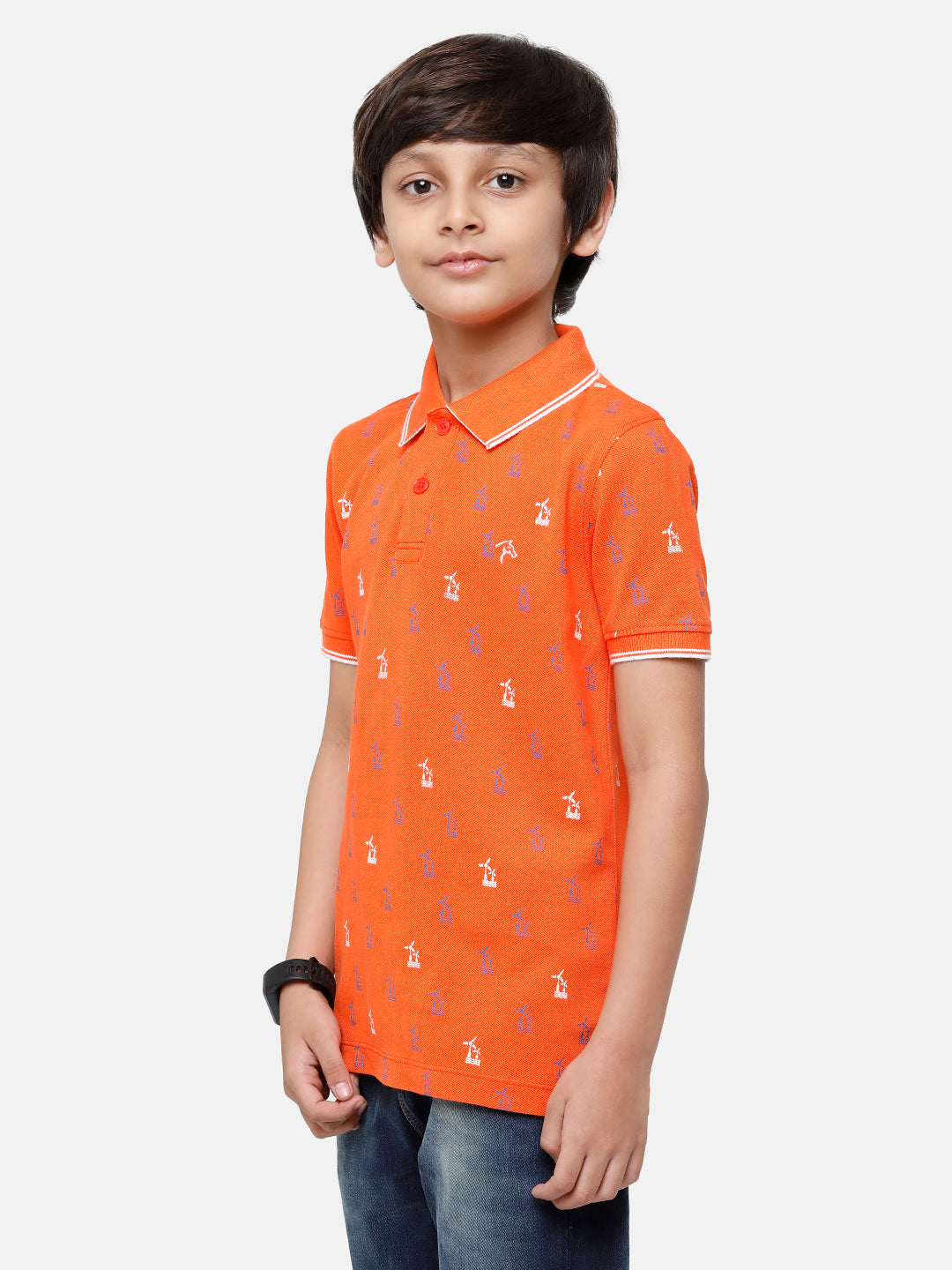 CP Boys Orange Printed Slim Fit Polo Neck T-Shirt T-shirt Classic Polo 