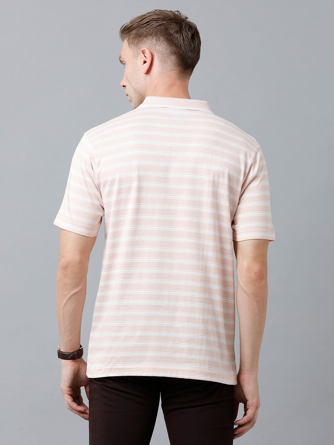 Classic Polo Men's Cotton Half Sleeve Striped Authentic Fit Polo Neck Beige Color T-Shirt | Feeders - 223 B