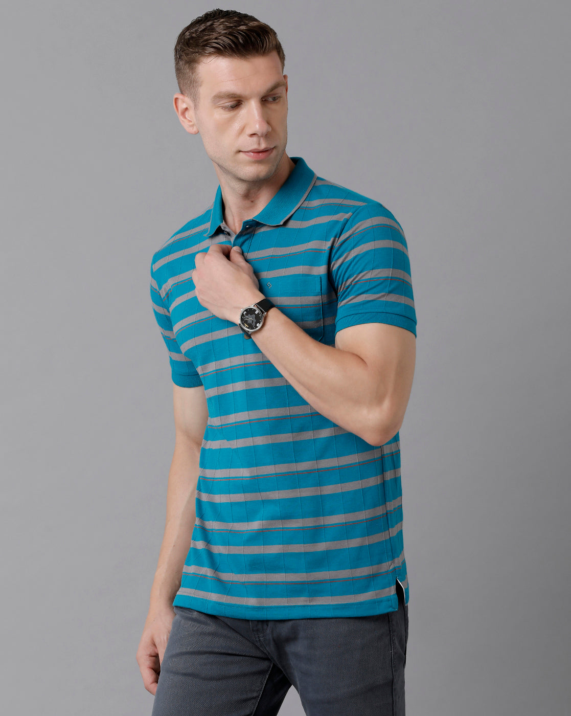 Classic Polo Men's Cotton Striped Half Sleeve Slim Fit Polo Neck Blue Color T-Shirt | Trs - 93 B