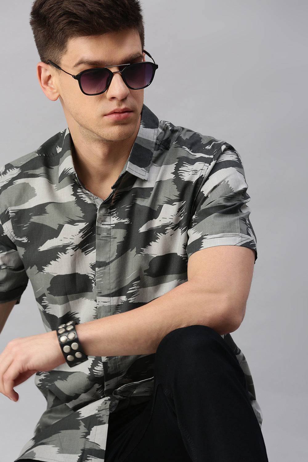Classic Polo Men's Cotton Half Sleeve Printed Slim Fit Polo Neck Black Color Woven Shirt | So1-155 A