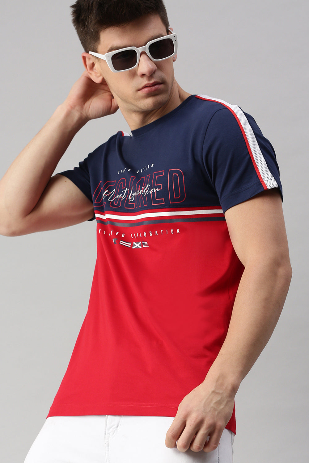 CP BRO Men's Cotton Half Sleeve Color Block Slim Fit Crew Neck Red Color T-Shirt | Brcn - 520 A