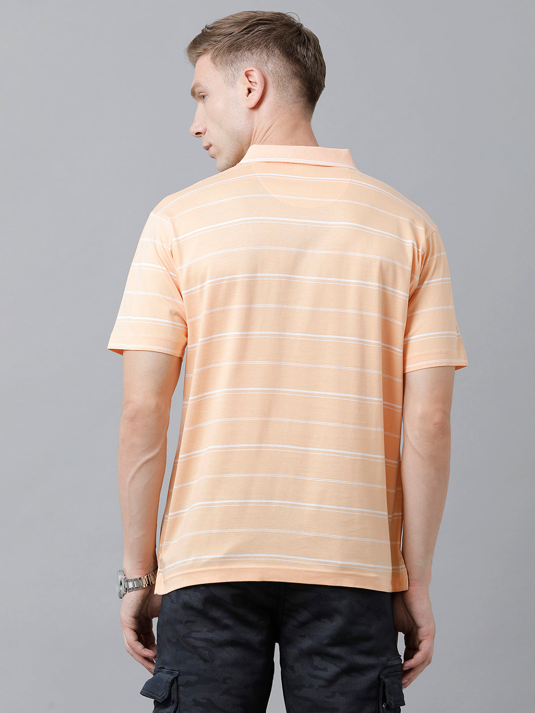 Classic Polo Men's Cotton Half Sleeve Striped Authentic Fit Polo Neck Coral Color T-Shirt | Ap - 88 B
