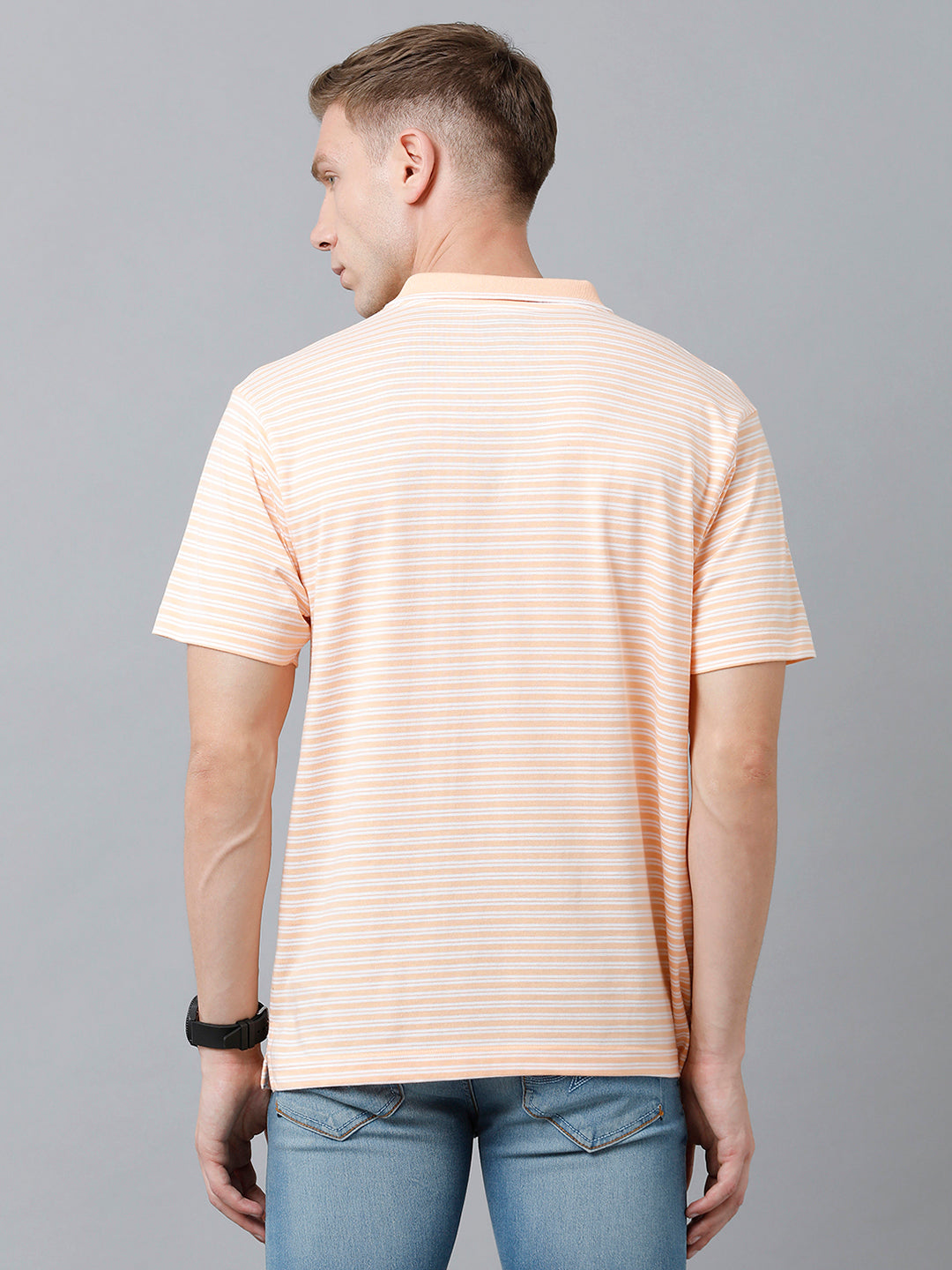 Classic Polo Men's Cotton Half Sleeve Striped Authentic Fit Polo Neck Peach Color T-Shirt | Feeders - 212 A