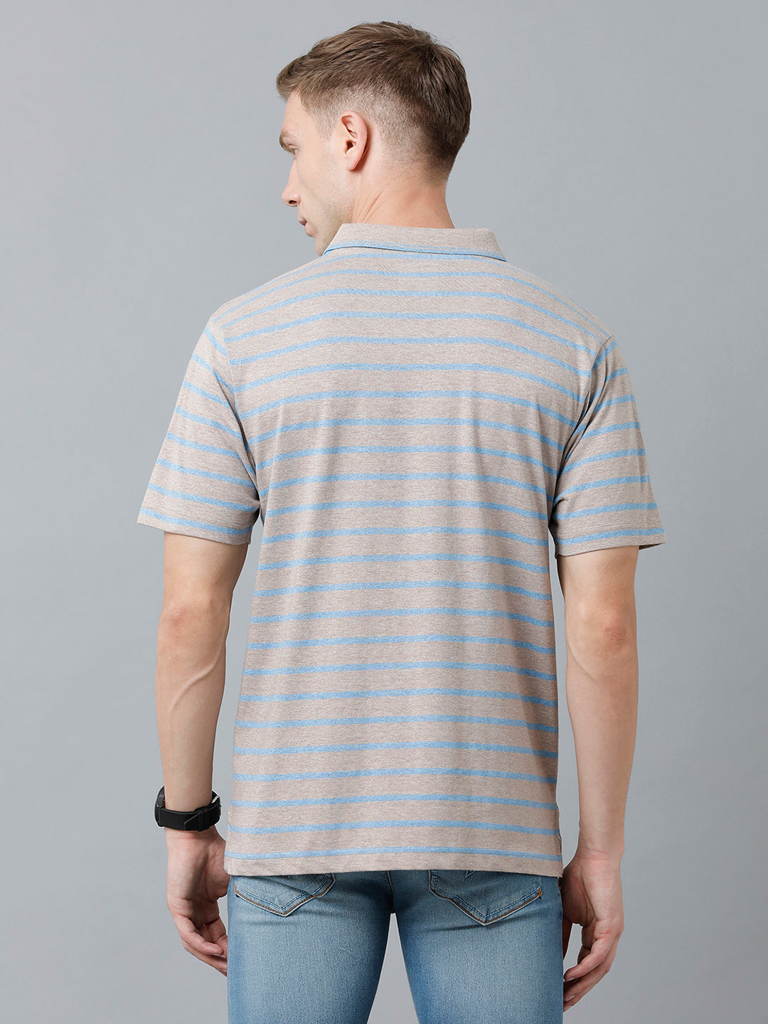 Classic Polo Men's Cotton Blend Half Sleeve Striped Authentic Fit Polo Neck Light Grey Color T-Shirt | Mel - 222 B