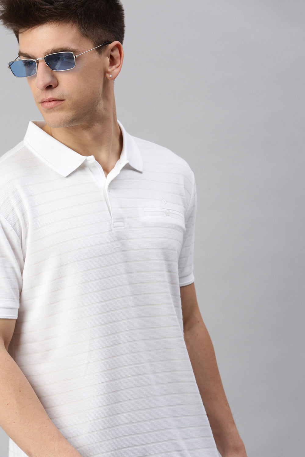 Classic Polo Men's Cotton Half Sleeve Striped Slim Fit Polo Neck White Color T-Shirt | Prm - 755 B