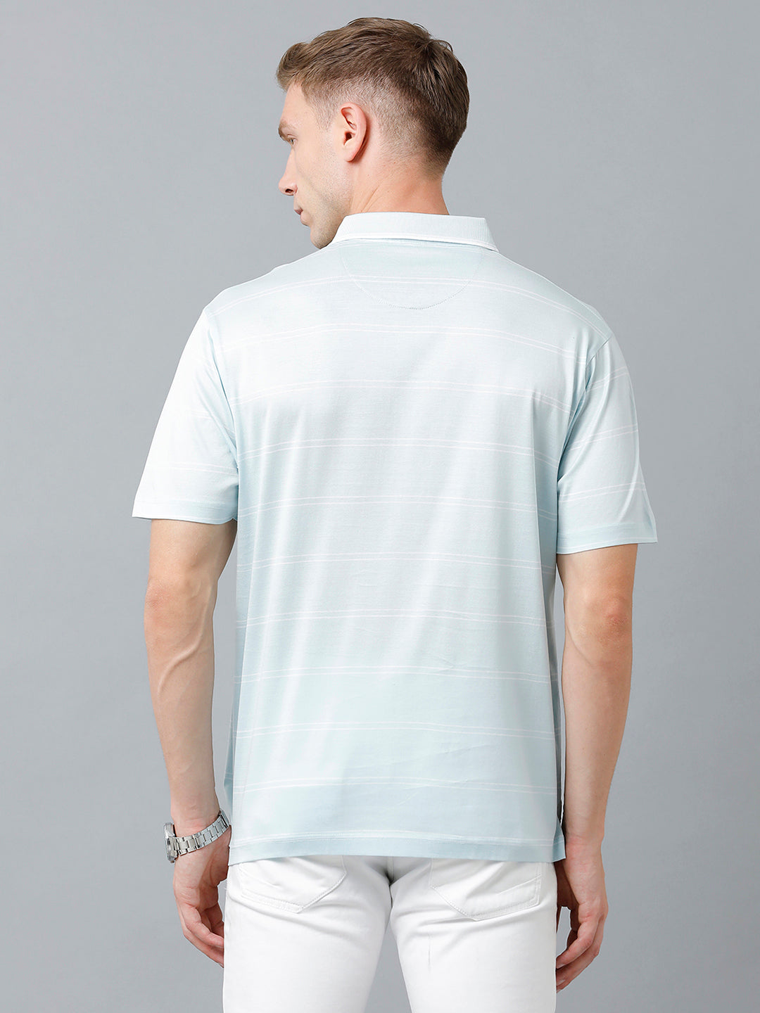 Classic Polo Men's Cotton Half Sleeve Striped Authentic Fit Polo Neck Sky Blue Color T-Shirt | Ultimo - 303 B