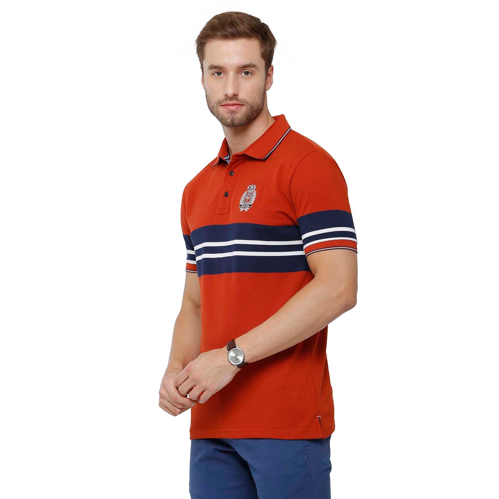 Classic Polo Mens Red Stripped Slim Fit Polo Neck T-Shirt - VTA 181 B T-shirt Classic Polo 