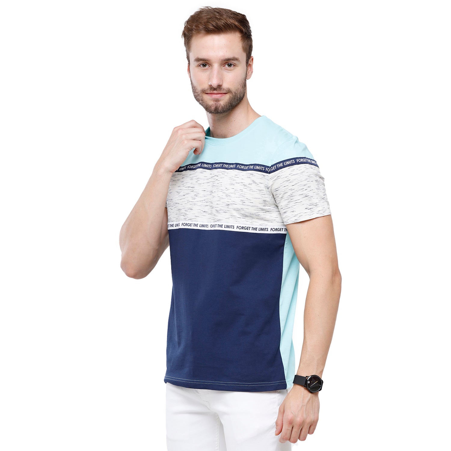 Swiss Club Mens Blue Color Block Slim Fit Half Sleeve Round Neck T-Shirt (CUB - 49 B SF C) T-shirt Swiss Club 