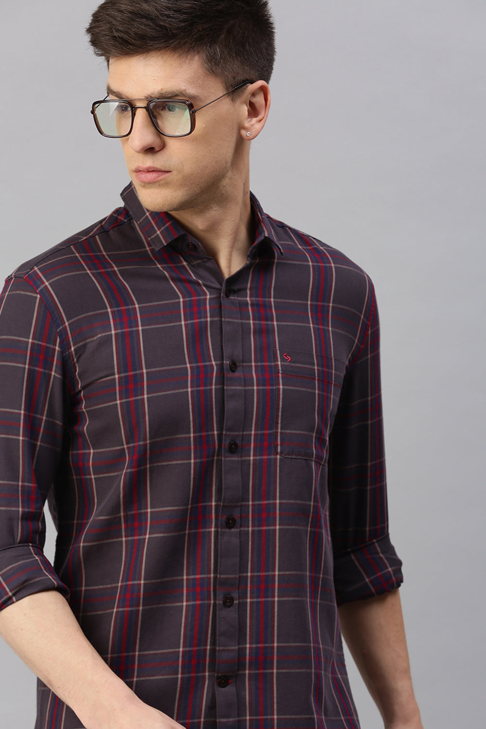 Classic Polo Men's Cotton Full Sleeve Checked Slim Fit Polo Neck Maroon Color Woven Shirt | So1-02 B