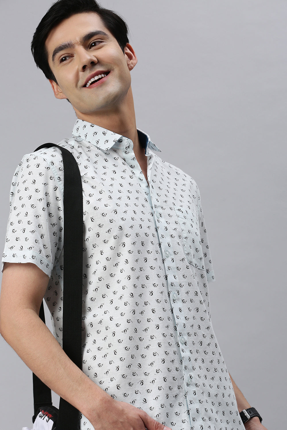 Classic Polo Men's Cotton Half Sleeve Printed Slim Fit Polo Neck White Color Woven Shirt | So1-14 A