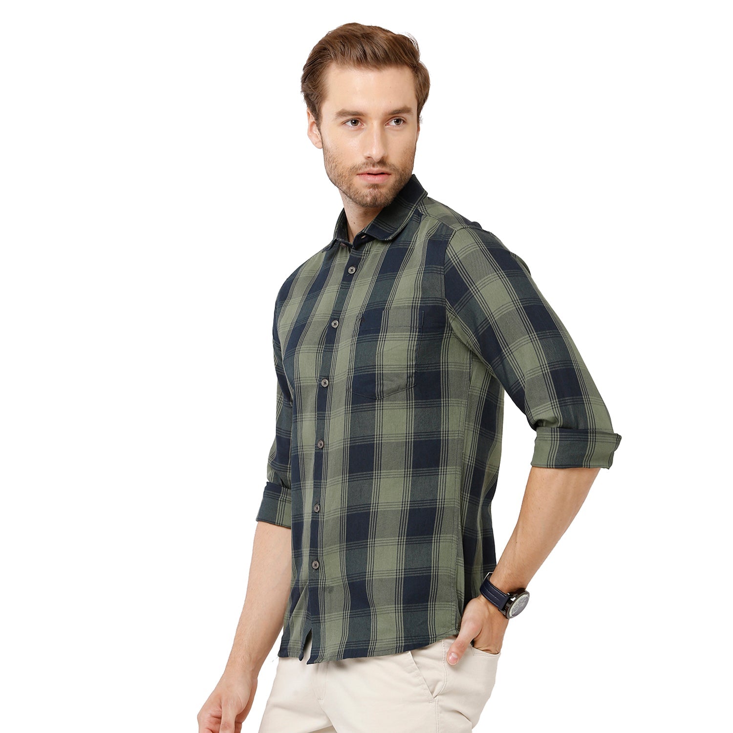 Classic Polo Bro Mens 100% Cotton Checked Full Sleeve Slim Fit Polo Neck Multicolor Woven Shirt (SBN1-52 A-FS-CHK-BSL) Classic Polo 