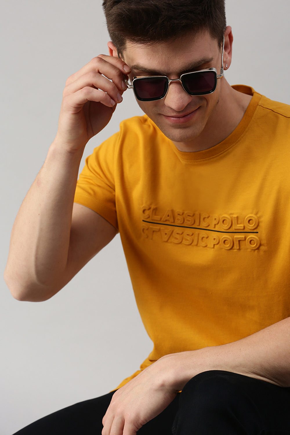 Classic Polo Men's Cotton Half Sleeve Solid Slim Fit Crew Neck Yellow Color T-Shirt | Baleno - 521 A